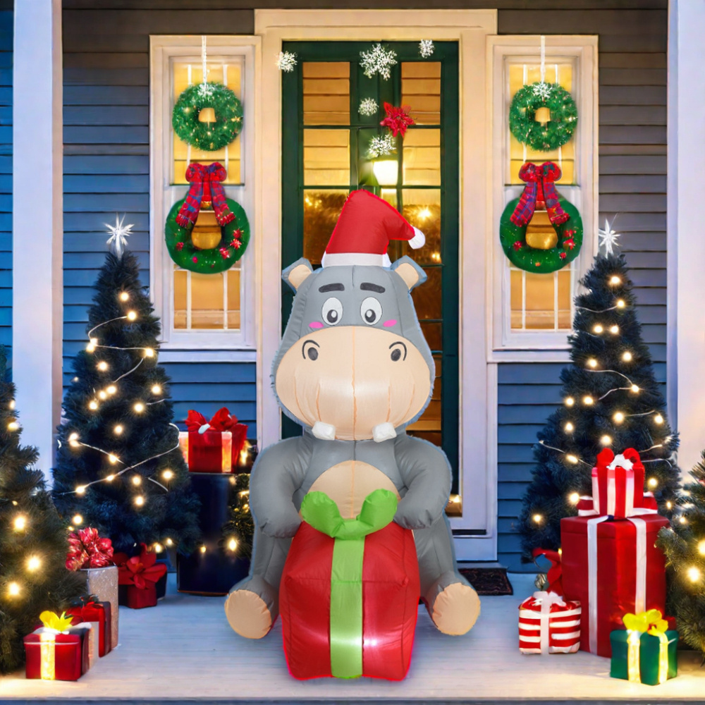 Christmas 2024 NEW ARRIVAL inflatable cute donkey model with gift box for outdoor lawn yard party supply inflatable decoration