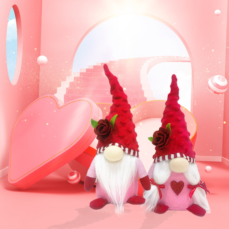 Valentines Day Gnome Plush Dolls With Rose Flower Ornaments Figurines gnomes valentines Gift ideas 2024 new Wedding Decorations