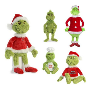 High quality plush stuffed animal toys Grinch cartoon character fluffy dolls with embroidery for Christmas decoration Grinchmas