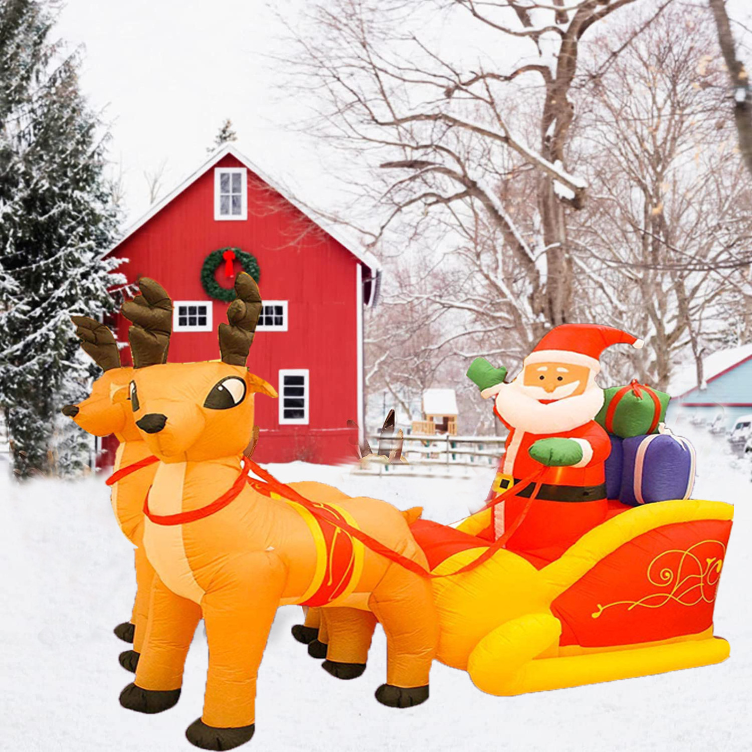 Christmas inflatable decoration with built-in LED lights life size Santa sleigh outdoor garden family holiday party decoration