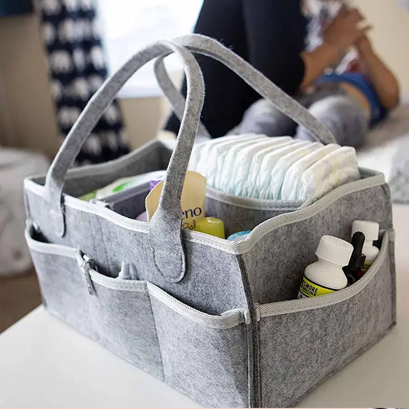 Light Newborn Baby Felt Diaper Storage Bag Multifunctional Split Diaper Box Large Capacity Folding Mommy Bag for 0-24 Months