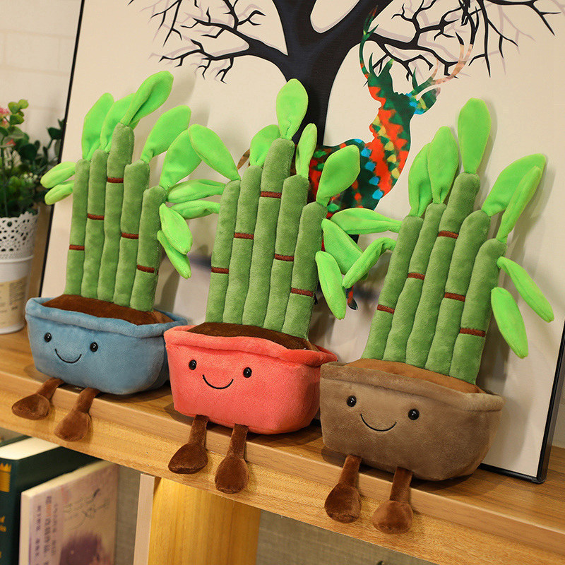 Wholesale Kawaii Pine Bamboo Plush Toys Lovely Potted Plant Plush Dolls Stuffed Soft Toy Creative Home Car Decor Present