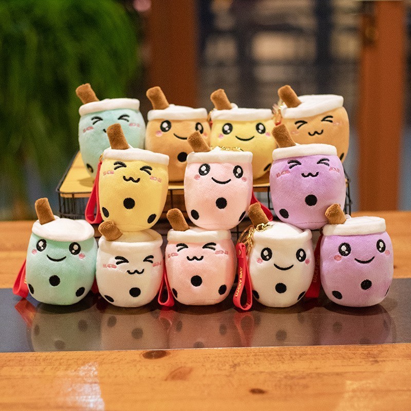 2023 New 10cm Boba Plushie Bubble Milk Tea Plush Keychain Toys Cute Soft Stuffed Dolls For Kid Baby