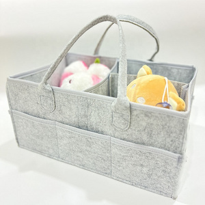 Customized Logo Light Felt Baby Diaper Storage Organizer Caddy Bag Car and Nursery Organizer Box Newborn Portable Diaper Bags