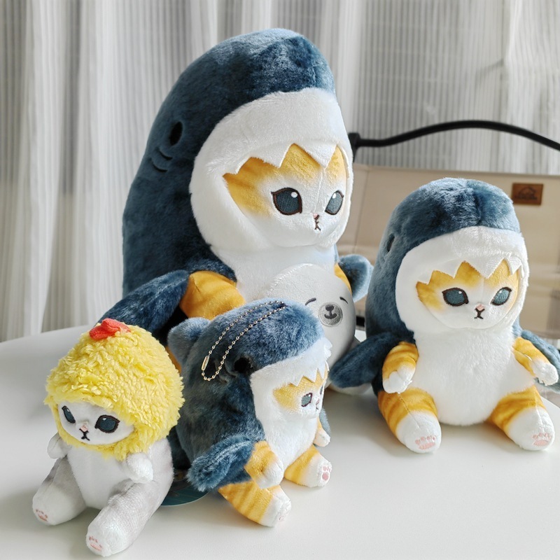 Hot Sale Kawaii Plush Doll Pendant Fried Shrimp Design Cute Shark Plush Pillow Cat Stuffed Animal Toys for Kids