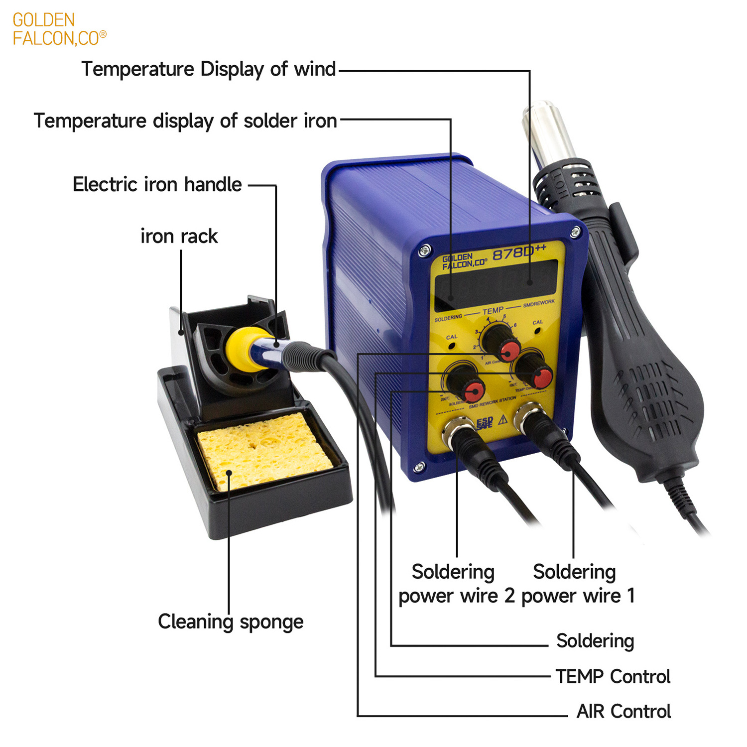 2 in 1 Desoldering Stations 878d++ Hot air gun soldering iron soldering rework station for Repairing Mobile