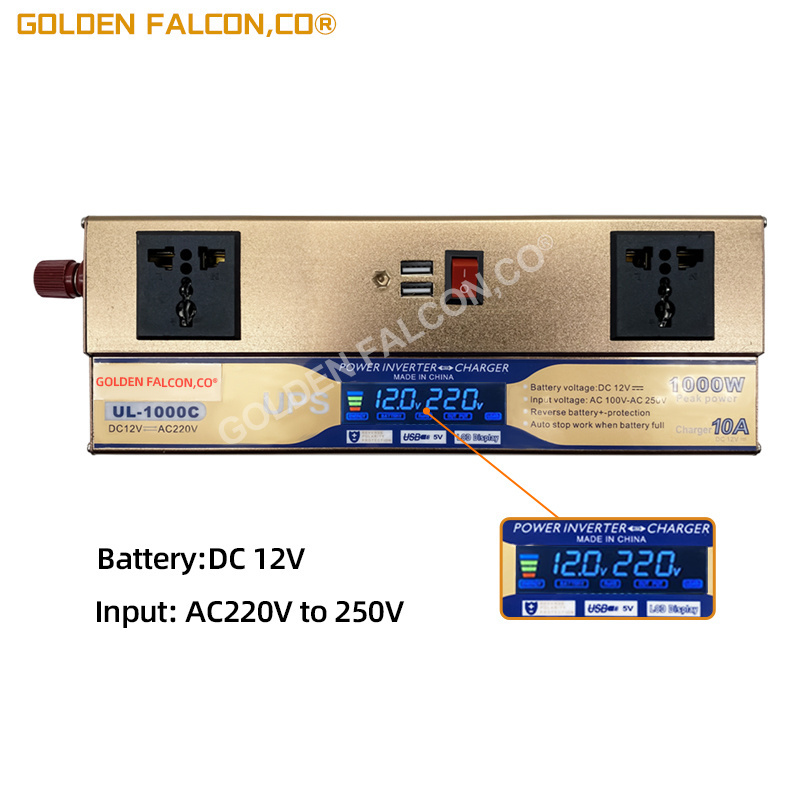 UPS inverter 1000w inverter with battery charger 10A LCD display universal socket Inversor charger 1KW