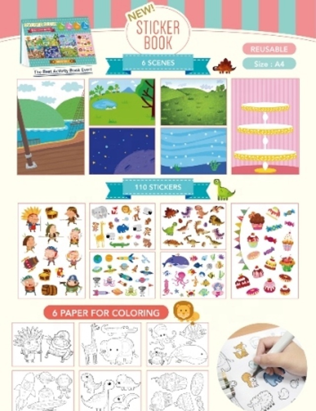 110 pieces reusable sticker coloring book for children