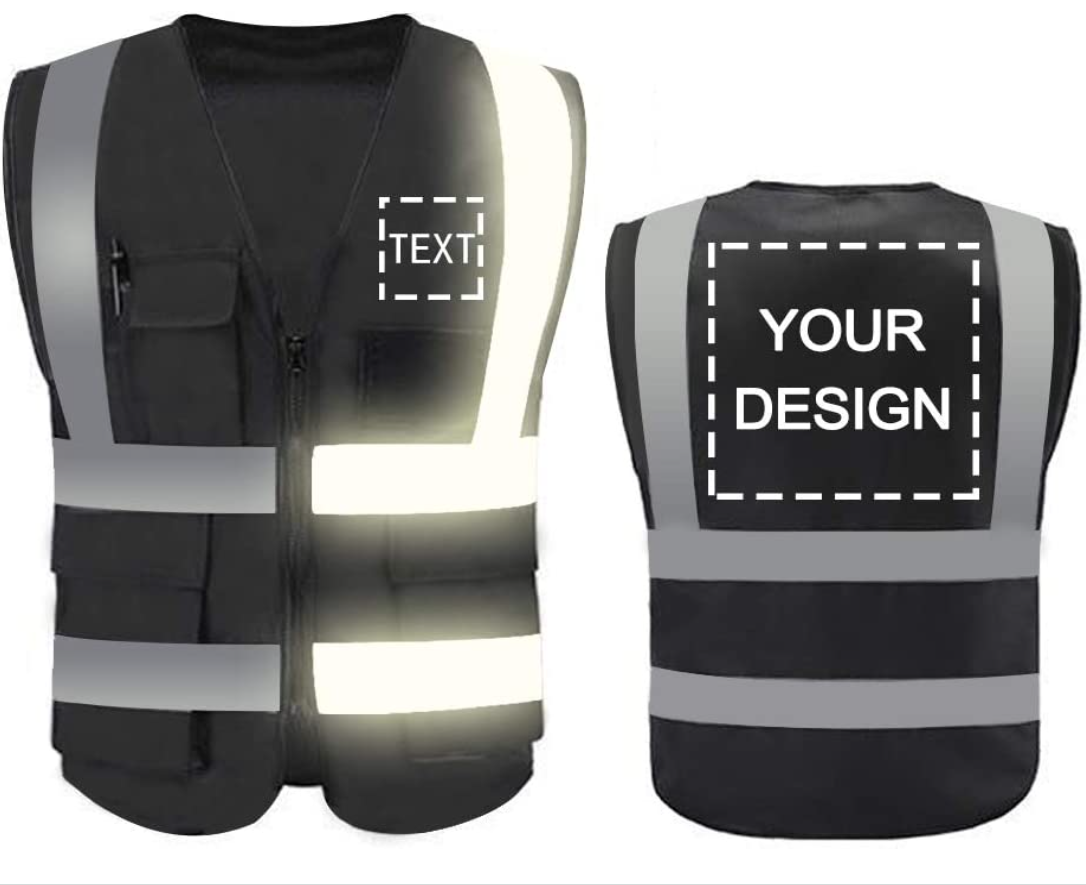 High Vis Mesh Fabric Black Reflective vest for Construction Low MOQ Custom Logo Jacket Vest