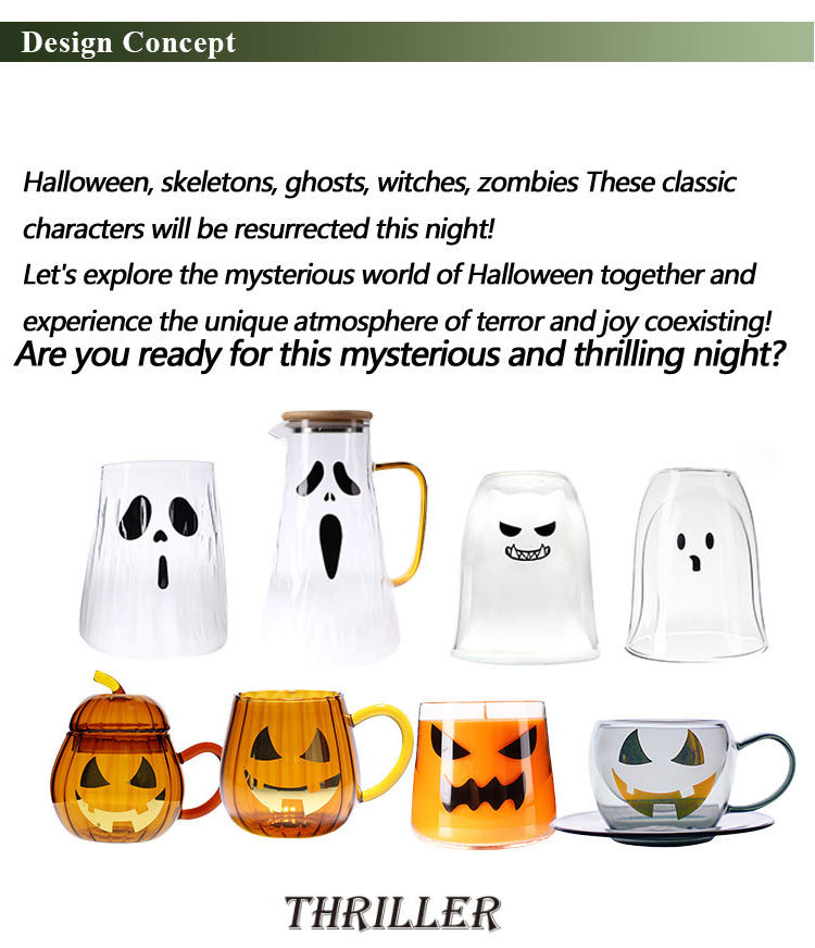 Colored Sublimation Halloween Pumpkin Ghost Tumbler Cups Drinking Borosilicate Glass Mug