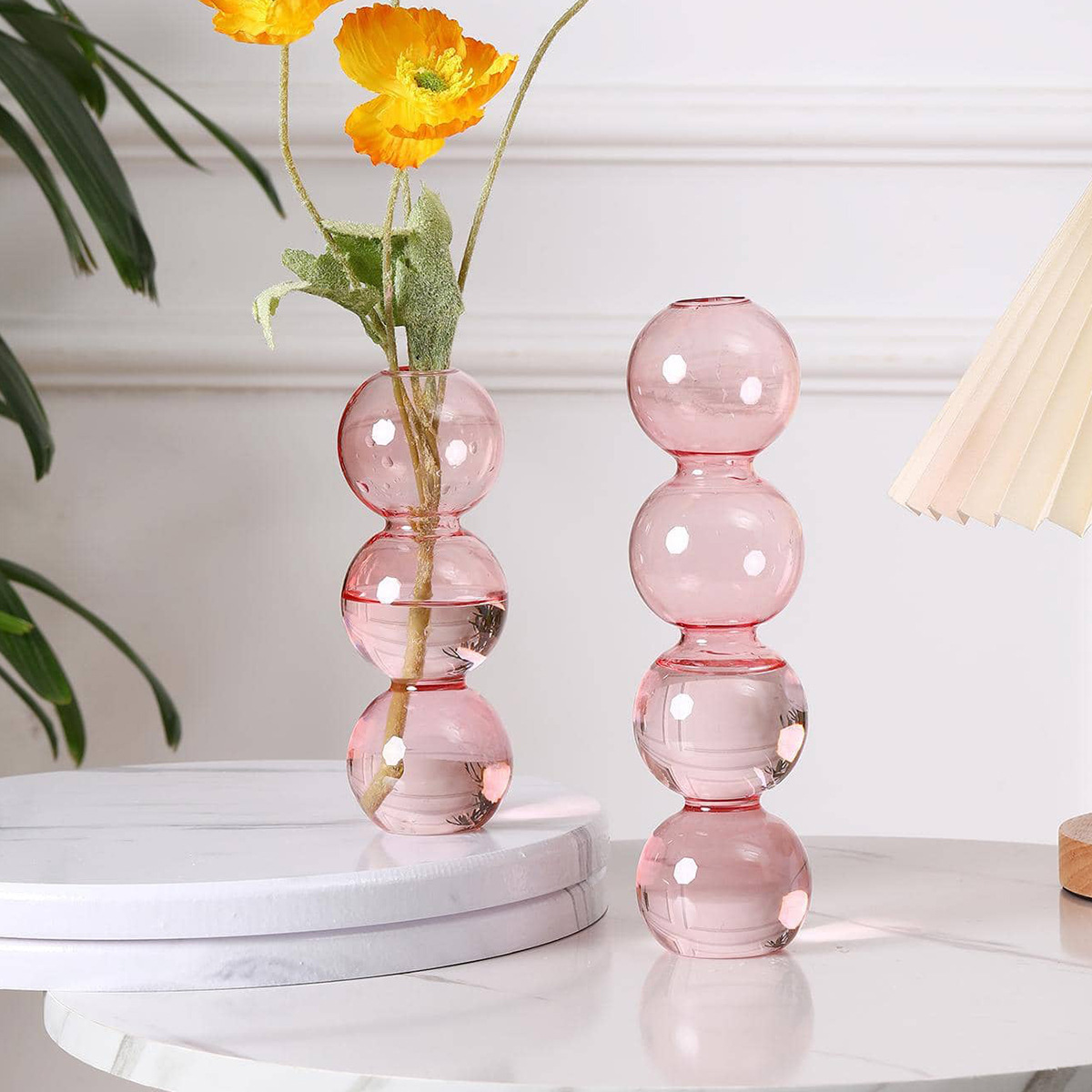 Modern Colored Creative Amber Pink Clear Colored Vase Glass Flower Vase Glass Bottle Hydroponic Ball Art Flower Vase Home Decor