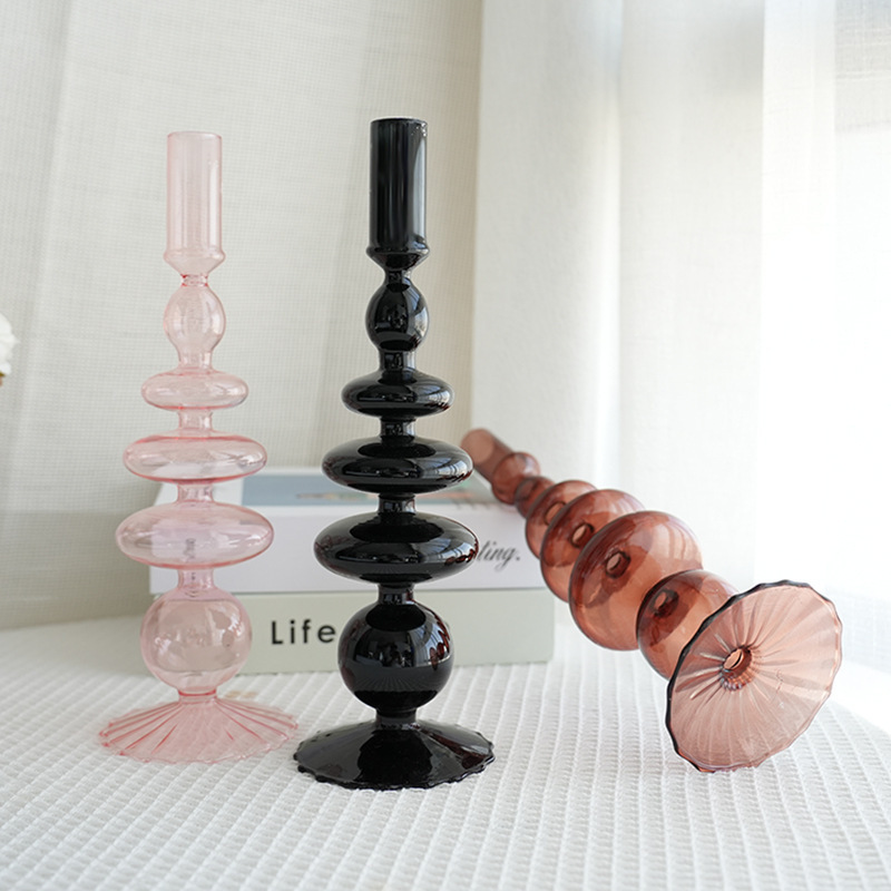 Nordic Glass Candle Holders Home Romantic Candlestick Holder Wedding Birthday Dinner Decoration Big Candle Holder Black Glass