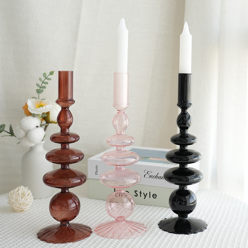 Nordic Glass Candle Holders Home Romantic Candlestick Holder Wedding Birthday Dinner Decoration Big Candle Holder Black Glass