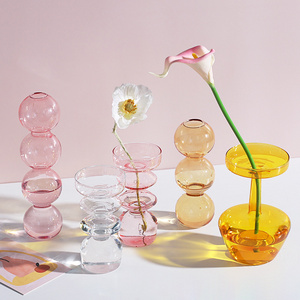 Modern Colored Creative Amber Pink Clear Colored Vase Glass Flower Vase Glass Bottle Hydroponic Ball Art Flower Vase Home Decor