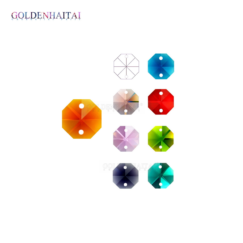 GOLDENHAITAI 14mm two hole crystal glass octagon beads coloured DIY Top quality loose chandelier parts 8100214