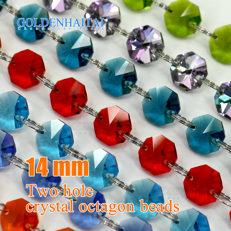 GOLDENHAITAI 14mm two hole crystal glass octagon beads coloured DIY Top quality loose chandelier parts 8100214