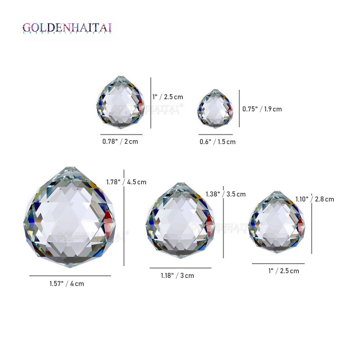 Crystal Ball 15.20.25.30.40mm  Chandelier lighting prisms Ball Clear Suncatcher Hanging Pendant GOLDENHAITAI 5730