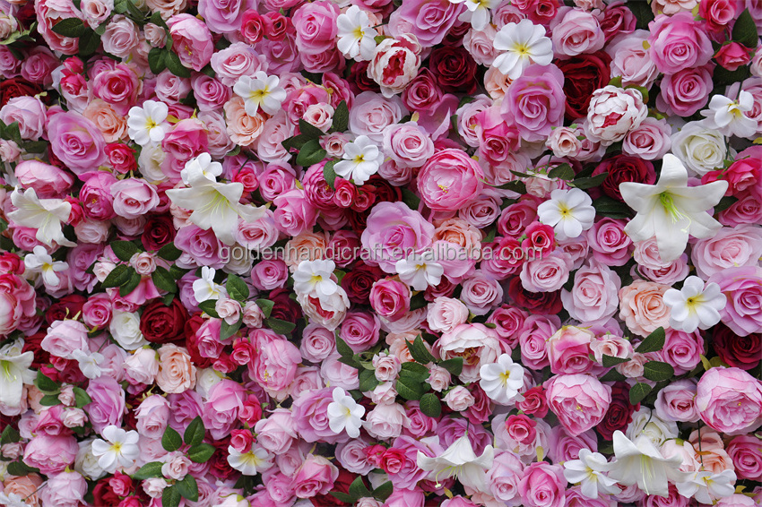 QSLH Ti415 Saloon Decor Flower Wall Pink Rose Mix Lily Flower Backdrop Wall Decoration 5d Roll Up Flower Wall Backdrop