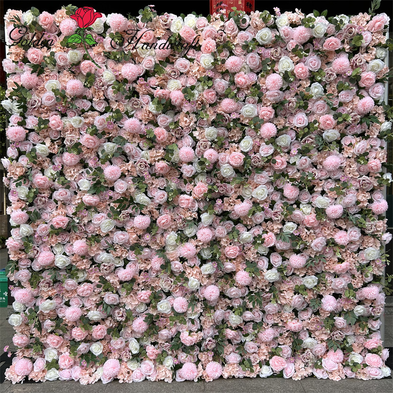 QSLH Ti292 3d flower wall backdrop fabric flower wall rose flower wall backdrop 8ft x 8ft for wedding decor