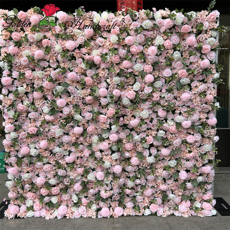 QSLH Ti292 3d flower wall backdrop fabric flower wall rose flower wall backdrop 8ft x 8ft for wedding decor