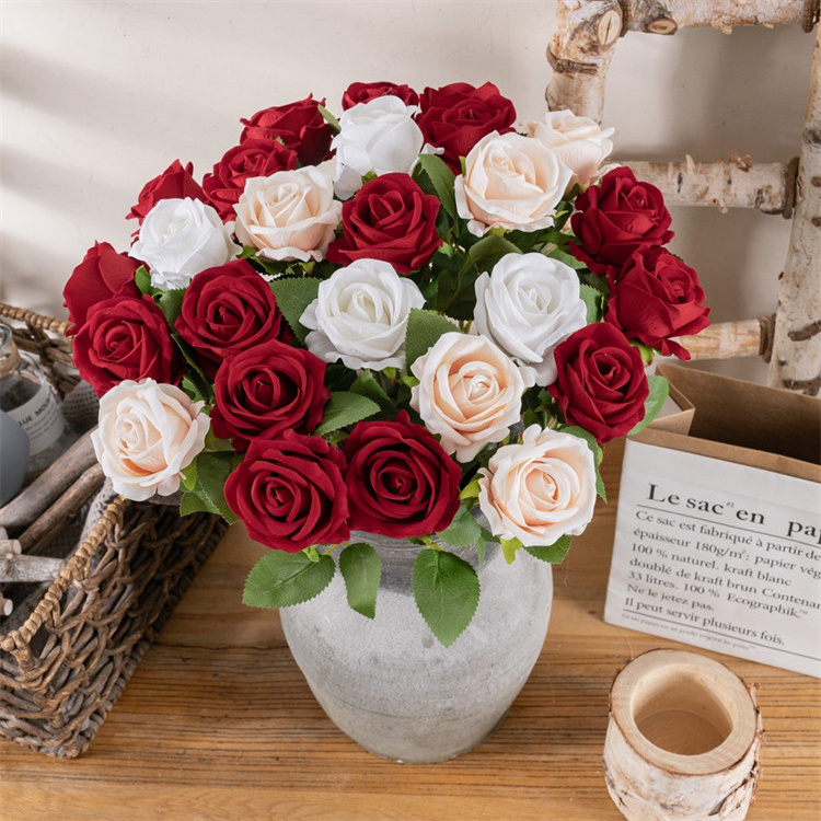 Red roses artificial flowers roses artificial flowers bulk white pink multi color romantic velvet rose for Valentine wedding