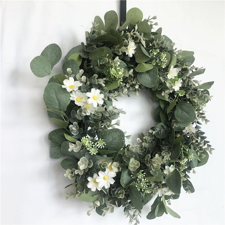 WE024 Front Door Decorations Little Daisy Flower Wreath Handmade Eucalyptus Wreaths