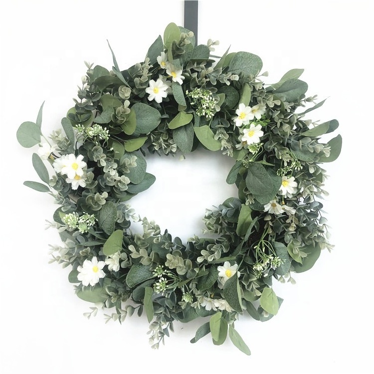 WE024 Front Door Decorations Little Daisy Flower Wreath Handmade Eucalyptus Wreaths