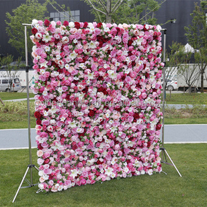 QSLH Ti415 Saloon Decor Flower Wall Pink Rose Mix Lily Flower Backdrop Wall Decoration 5d Roll Up Flower Wall Backdrop