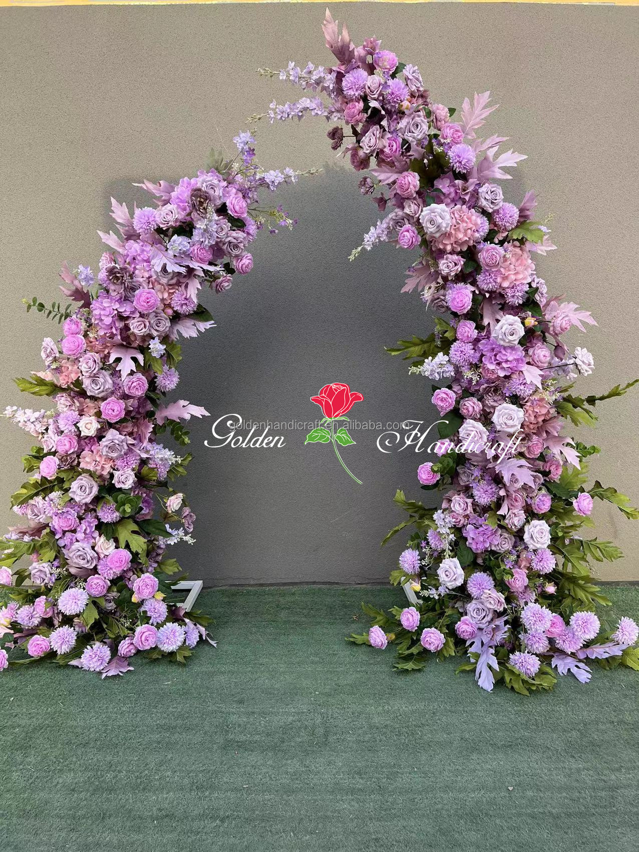 QSLH-632 Artificial Wedding Arch Flowers Stand Ox Horn Silk Floral Runner Wedding Flower Arch Flower Decoration For Wedding Arch