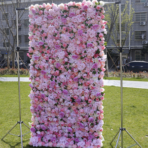 QSLH Ti70 3D pink silk flower wall with rose and peony hydrangea ,flower backdrop wall wall flowers for wedding