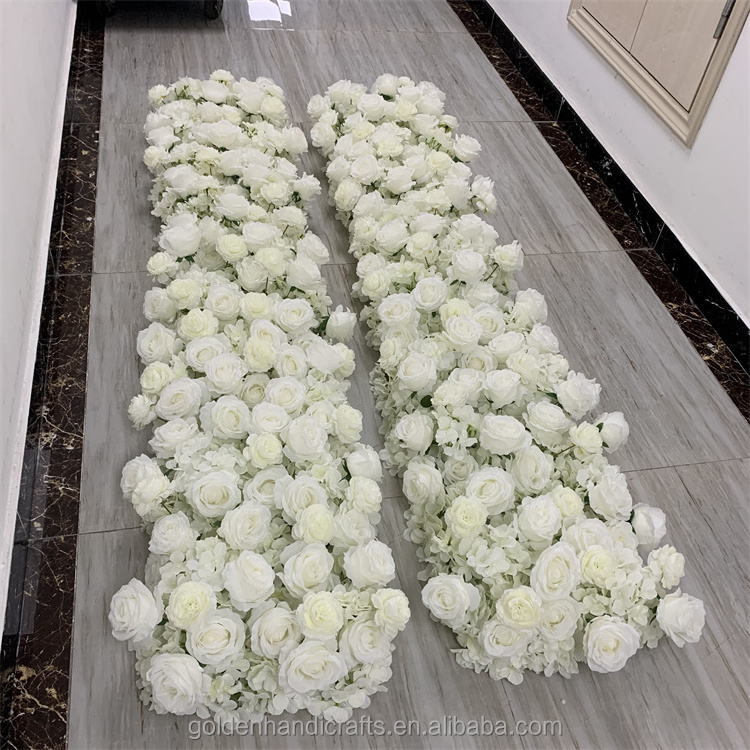 QSLH-CF286 Customized Rose Flower Runner 2 Meter White Flower Row Flower Wall Backdrop Rose for Wedding Decoration