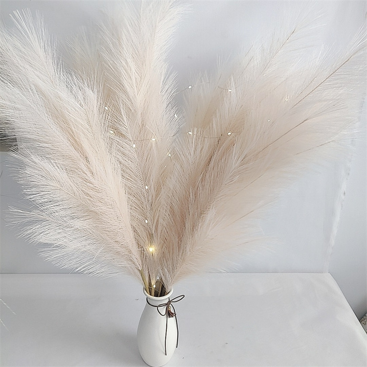 QSLH-531 Outdoor Scene Event Decor Pampas Grass Artificial Faux Cloth Silk White Decorative Flowers Fluffy Tall Pampas Grass