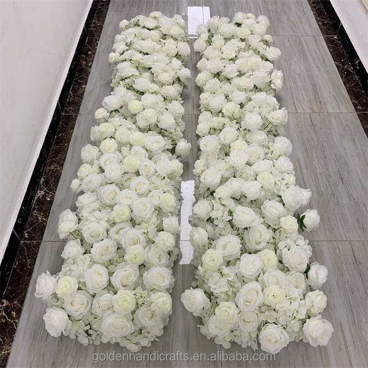 QSLH-CF286 Customized Rose Flower Runner 2 Meter White Flower Row Flower Wall Backdrop Rose for Wedding Decoration