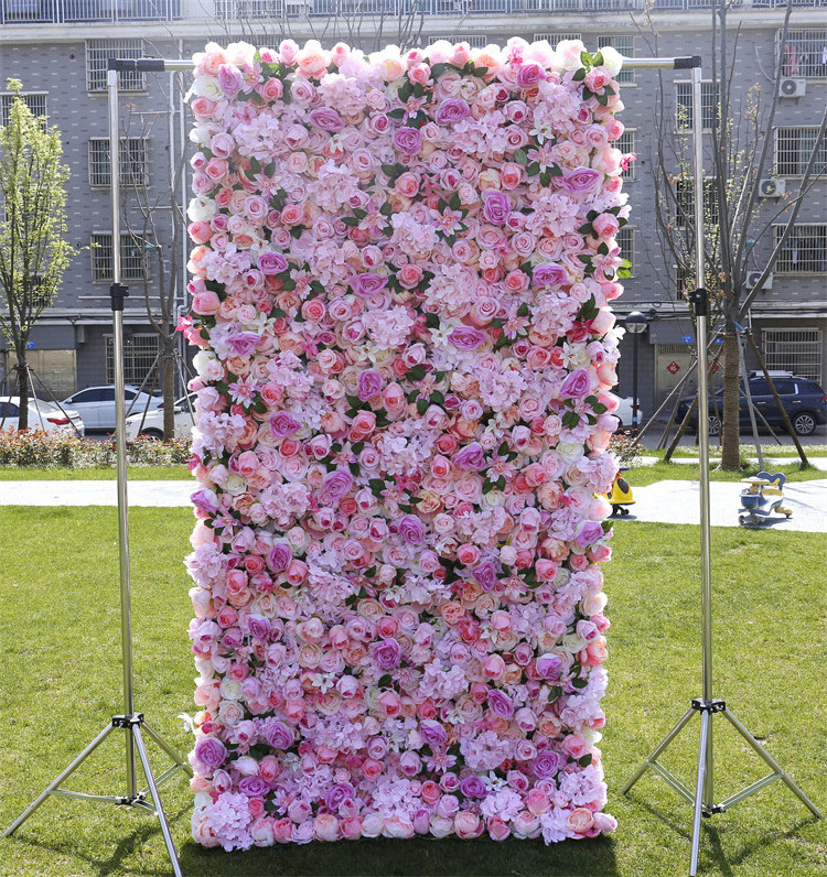 QSLH Ti70 3D pink silk flower wall with rose and peony hydrangea ,flower backdrop wall wall flowers for wedding