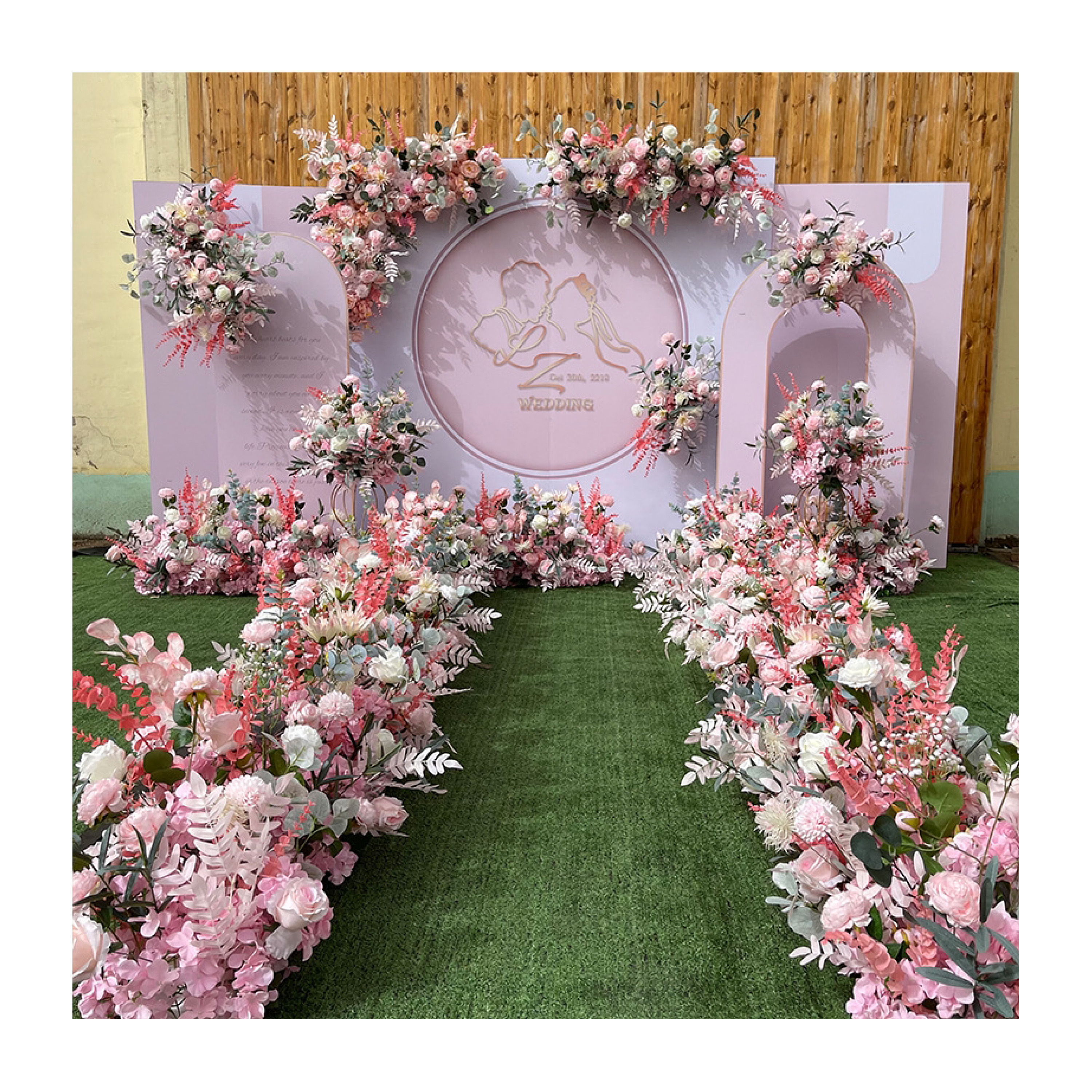 Wedding Aisle Decoration Set Pink Flower Row Silk Flower Ball Wedding Centerpieces Artificial Flower Runner For Event Decor