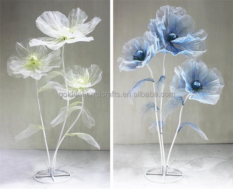 QSLH Ti424 Large Wedding Flowers Decorations Prop Organza Peony Poppy Giant Flower Decoration Standing Moving Silk Giant Flowers