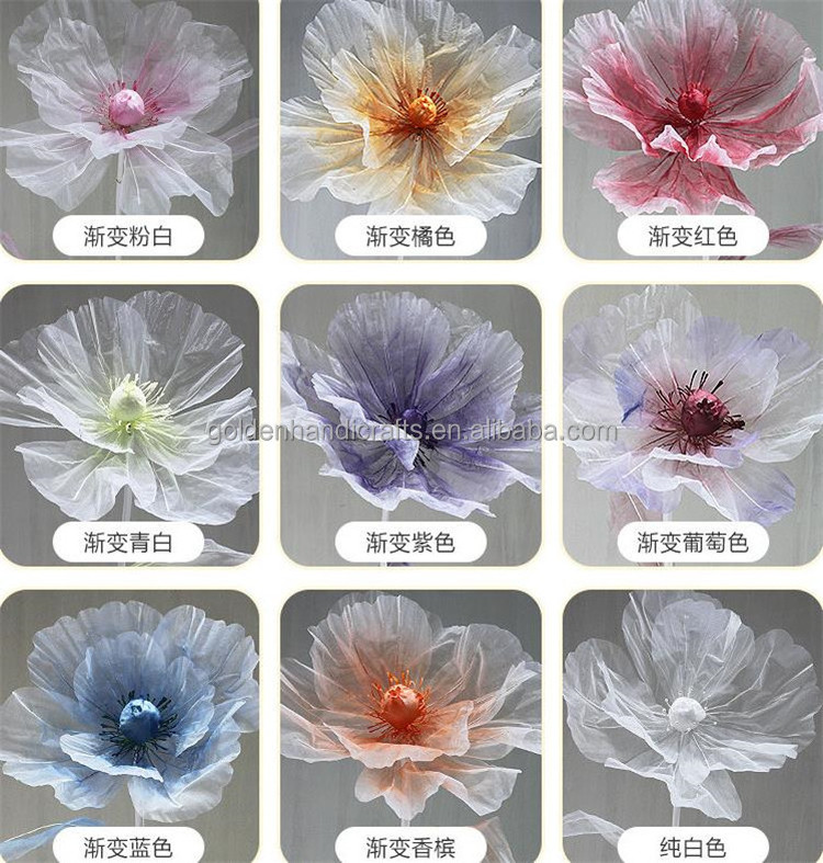 QSLH Ti424 Large Wedding Flowers Decorations Prop Organza Peony Poppy Giant Flower Decoration Standing Moving Silk Giant Flowers