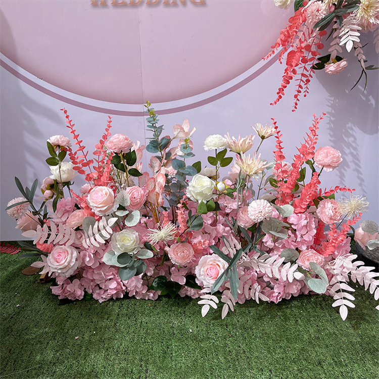 Wedding Aisle Decoration Set Pink Flower Row Silk Flower Ball Wedding Centerpieces Artificial Flower Runner For Event Decor