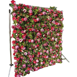 QSLH-D175 Artificial Flower Wall Decoration Rose Roll Up Flowers Red Rose Background Panels Wedding&Stage Wall Decor Flower Wall