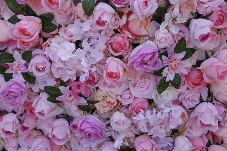 QSLH Ti70 3D pink silk flower wall with rose and peony hydrangea ,flower backdrop wall wall flowers for wedding