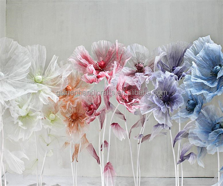 QSLH Ti424 Large Wedding Flowers Decorations Prop Organza Peony Poppy Giant Flower Decoration Standing Moving Silk Giant Flowers