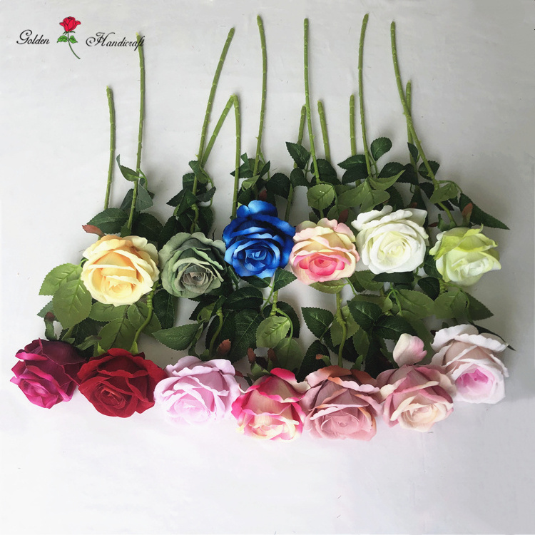 Wholesale artificial roses real touch velvet red white single roses flower decorative flower for wedding