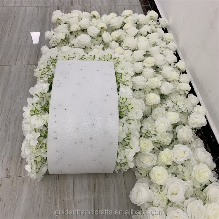 QSLH-CF286 Customized Rose Flower Runner 2 Meter White Flower Row Flower Wall Backdrop Rose for Wedding Decoration