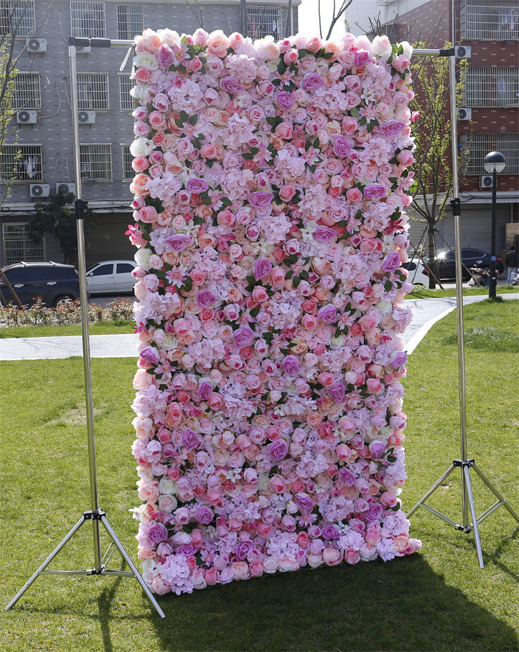 QSLH Ti70 3D pink silk flower wall with rose and peony hydrangea ,flower backdrop wall wall flowers for wedding