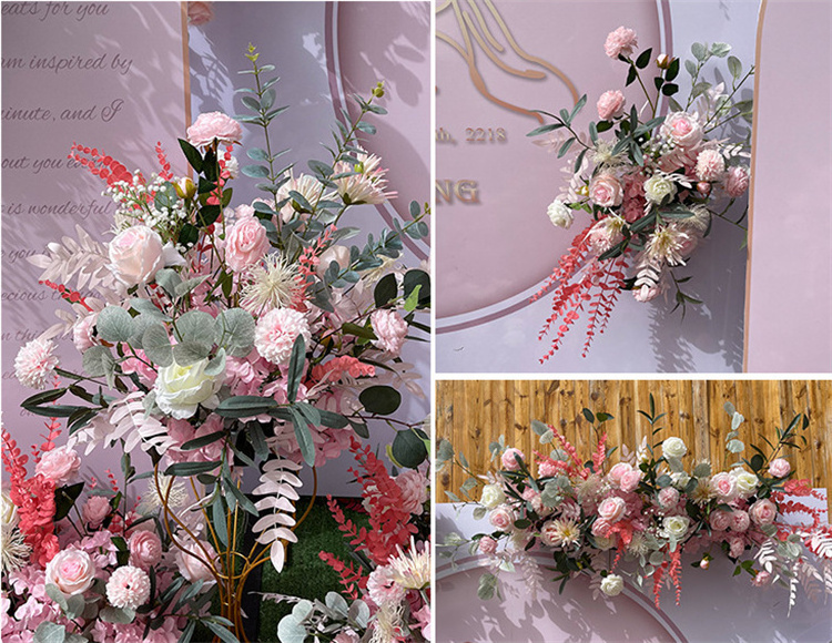 Wedding Aisle Decoration Set Pink Flower Row Silk Flower Ball Wedding Centerpieces Artificial Flower Runner For Event Decor