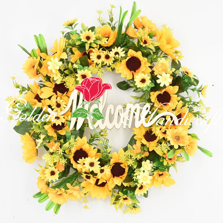 QSLH-CF0048 Different Faux Sunflower Wreath Spring Fall Large Wreaths Summer Sunflower Wreaths for Front Door Decor