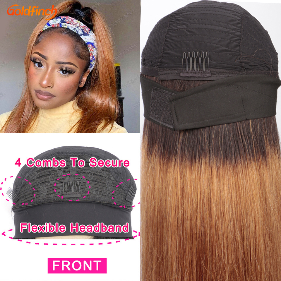 Brazilian Straight Human Hair Wigs Machine Made Head Band Wig Density150 Remy Hair For Women Two Tone Color  Human Hair Wigs