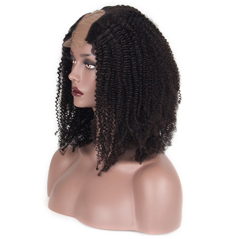 Afro Kinky Curly U Part Wig 100% Mongolian Human Hair Wig Middle Opening 2*4 Inches Size Wig Remy Hair 150% Density