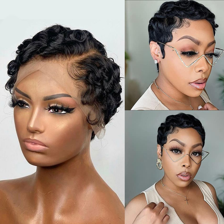 Cheap Deep  Short Curly Human Hair Wig Bob Pixie Cut Lace Wig  Human Hair For Black Women Brazilian Hair Wigirl Dee