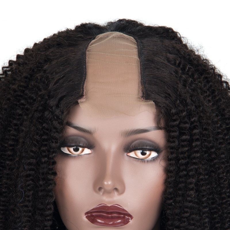 Afro Kinky Curly U Part Wig 100% Mongolian Human Hair Wig Middle Opening 2*4 Inches Size Wig Remy Hair 150% Density